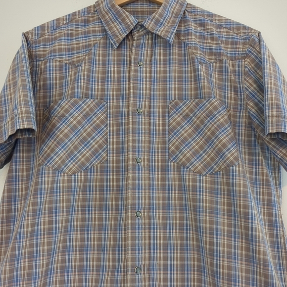 Levi's Shirt Mens Medium Pearl Snap Blue Plaid Short Sleeve Western Cowboy - Picture 2 of 10